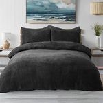 Luxor Teddy Fleece Soft Warm Quilt Doona Cover Set - Black (Queen)