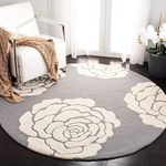 Israr Handicrafts Geometric Persian Handmade Tufted Round Carpet (D-grey/White, Wool, 12' X 12')