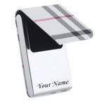 Mini2buy Customized Unisex Vertical Card Holder Name Engraved for Credit|Debit|ATM|Business Visiting RFID Blocking Stainless Steel (1 x 10 x 6 cm) Personal Corporate Gift (White-lin)