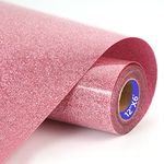 SHOMKIEE Pink Glitter HTV Heat Transfer Vinyl Rolls 12inch by 6feet PU Stretch Iron on Vinyl for T-Shirt for Silhouette and Cameo (6ft, Glitter Pink)