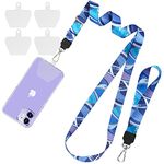 SHANSHUI Cell Phone Lanyard, Adjustable Neck Crossbody Strap and Wrist Strap With 4 Durable Clear Patches Tether Key Chain Holder Universal Compatible with iPhone and All Smartphones(BlueWave)
