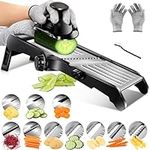 Adjustable Mandoline Slicer, 10-in-1 Professional Food Slicer for Kitchen, Stainless Steel Vegetable Slicer for Cheese Carrot Potato Onion - Send Blade Guard & Cut Resistant Gloves