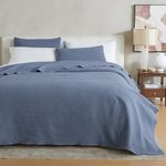 Great Bay Home King Size Blue Quilt Set. Stonewashed, Ultra-Soft, Lightweight Box Stitch Bedding Sets for Boys & Girls. College Dorm Essentials, 3 Piece Set, 1 Quilt 2 Pillow Shams (King, Denim Blue)