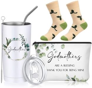 Sieral 3 Pcs Mother's Day Gifts for Godmother Travel Tumbler, God Mother Makeup Bag, Socks, Godmother Proposal Gift Appreciation Godmother Gift ideas from Godchild for Women(Leaves)