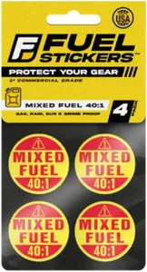 Mixed Fuel 40:1 Sticker, Gas Oil Mix Labels for Outdoor Fuel Power Equipment (2 Cycle) - Weather Proof, Extreme Stick, Commercial Grade Labels by Fuel Stickers - USA Made (1" Round), 4 Labels