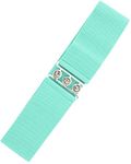 Ro Rox Retro Vintage Belt | Elastic Belt Women's Accessories | 50s Nurse Belt | Stretchy Belt With Silver Buckle & Clasp | Waist Belt For Dress | Wide Belt Design | Elasticated Belt For Women, Mint, L