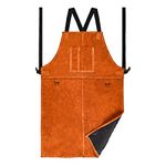 Leather Welding Work Apron - Heat Resistant & Flame Resistant Bib Apron, Flame Retardant Heavy Duty BBQ Apron, Adjustable Fit M-XXXL Men & Women