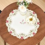 Wolkemer 2 Pack Small Round Doily Embroidered Place Mat Lace Table Topper Vintage Beige End Table Cover for Coffee Wedding Dinning Party 20 Inch