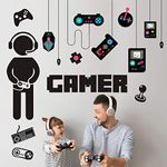 2 Sheets of Gamer Wall Stickers with Colorful Controller Wall Decals, Vinyl Gaming Joystick Cartoon Party Wallpaper, Removable Video Game Wall Mural for Boys Men Kids Playroom Bedroom Home Decor