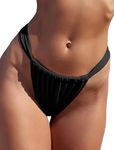 ZAFUL Women's Thong Bikini Bottom Low Waisted High Cut Cheeky Bathing Suit Bottoms with Adjustable Coverage, 1-black, Small