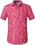 Hawaiian Shirt for Men, Flamingo Shirt, Tropical Shirts for Men Summer Short Sleeve Button Down (4X-Large, Rose Red)