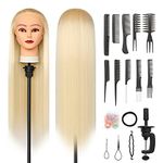 Styling Head 28 inch Hairdresser Training Head 100% Synthetic Fiber Hair Styling Head, Training Head Hairdressing Head with Free Clamp and DIY Braiding Set (Blonde)