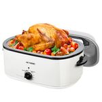 Electric Roaster, Roaster Oven 26 Quart with Self-Basting Lid, Turkey Roaster Oven with Removable Pan and Rack, Adjustable Temperature Control Powerful 1450W Stainless Steel Roaster Oven, White