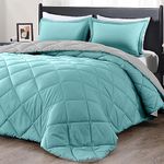 downluxe Lightweight Solid Comforter Set (Twin) with 1 Pillow Sham - 2-Piece Set - Turquoise and Gray - Down Alternative Reversible Comforter