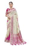 MANOHARI Most Trendy Banarasi Silk Woven Pattern Jacquard Saree For Women With Blouse Piece_Mn1713-1, Off White