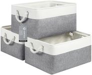 Storage Baskets,3-Pack Fabric Storage Bins,15.7"*11.8"*8.2",Versatile Storage Baskets for Shelves with Handles, Large Collapsible Storage Boxes for Home, Office, Nursery (white&grey, 15 inch)