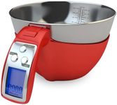 Fradel Digital Kitchen Food Scale With Bowl And Measuring Cup - Food Scale With 0.1g Precision For Cooking, Baking, Weight Loss - In Grams & Ounces - Stainless Steel, Waterproof, 11lb Capacity - Red