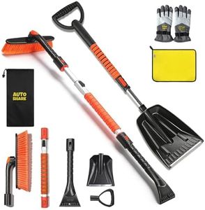 AutoShark 7 in 1 Snow Shovel & Snow Brush Kit, 47.2" Ice Scrapers & Snow Shovel Kit, Car and 360° Pivoting Car Scraper Snow, 7 in 1 Extendable Snow Brush with Foam Grip Glove.