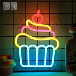 FULLOSUN Cupcake Neon Sign, Light up Glow LED Light with Dimmable, Home Wall Decor USB Powered, Aesthetic Christmas Decor Gifts for Birthday Party Cafe Restaurant Kitchen Dessert House Shop Window