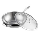 Cooks Standard Wok Pan Stainless Steel, 12-Inch Multi-Ply Clad Stir Fry Pan with Glass Lid, Induction Cookware, Silver