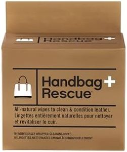 HandBagRescue All-Natural Cleaning Wipes. Remove Dirt & Surface Stains & Conditions Leather Handbags with Essential Oil. Box of 10 Individually Wrapped Wipes., Natural, 1 Count (Pack of 10)