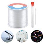 TOKERD 0.6mm Clear Nylon Thread for Hanging Decorations and Sewing, Clear Beading Thread Strong Fishing Line Invisible Nylon Thread Wire/Line with Bead Needle for Wedding Decorations