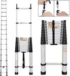 Telescopic Extension Ladder with Roof Hook Heavy Duty Aluminium Telescopic Ladder Multi-Purpose Portable Ladder with Non-Slip Feet EN131 Safe Standard Collapse RV Ladder 330lbs Max Load 6.2M/20.5FT