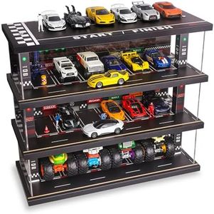 Display Case for Hot Wheels: Toy Car Garage with LED Lights, Freestanding Parking Garage Diorama for 1/64 Diecast Cars, 4-Level Storage Rack with 40 Spots – Cars Not Included