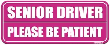 GEEKBEAR Senior Driver Car Magnet - Colorful, Reflective, Weather-Resistant - Rectangular 8.7 x 3.5 in (Pink/Pink)