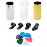 FarBoat 3Pcs Guitar Slides 6cm, 1 Steel Glide, 1 Glass Slide, 1 Brass Slide with 6 Gutiar Pick, 4 Thumb Finger Picks Colorful Accessories (Multicoloured)