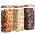 ComSaf 61oz Glass Storage Containers with Lids, Glass Jars with Bamboo Lids, Clear Food Storage Jar, Square Glass Canister Set of 3, Pantry Organizers and Storage for Flour Rice Pasta Tea Coffee Bean