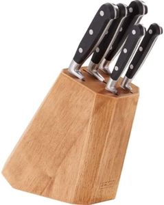 Stellar Classic Pine Knife Block with 5 Knives, Stainless Steel Razor Sharp Blades, Paring + Utility + Carving + Bread + Cooks Knife
