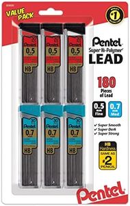 Pentel Super Hi-Polymer Lead Refills Value Pack, (0.5mm and 0.7mm), Fine/Medium Line, HB, Pack of 6, 180 Pieces of Lead (C257BPHB6)