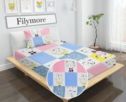 Filymore Cute Cat Design for Kids Room 240 TC Microfiber Fabric Wrinkle Free Soft Hypoallergenic with 1 Pillow Covers Yellow and Blue-Color (90x60 inches)