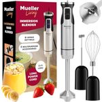 Mueller Austria Ultra-Stick 500 Watt 9-Speed Immersion Multi-Purpose Hand Blender Heavy Duty Copper Motor Brushed 304 Stainless Steel With Whisk, Milk Frother Attachments