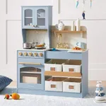 Tiny Land Play Kitchen for Kids, Wooden Play Kitchen with Toy Storage System, Toy Kitchen Set with Plenty of Play Features, Kids Play Kitchen Designed, Gift for Ages 3+ (Blue)