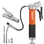 AORRZER Grease Gun, 8000 PSI High Pressure Heavy Duty Pistol Grip Grease Gun Kit,(14 oz Load) with Strong Lock on Greases Gun Couplers, 12” Spring Flex Hose, 2 Extension Rigid Pipe and 1 Sharp Nozzle