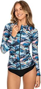 AXESEA Women Long Sleeve Rash Guard UPF 50+ UV Sun Protection Zip Front Swimsuit Shirt Printed Surfing Shirt Top