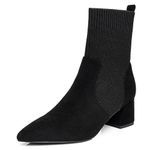 Trary Women's Pointed Toe Ankle Boots Knit Sock Booties Chunky Heeled Slip On Ankle Boot Fall Womens Boots, Black Suede, 9