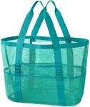 KPX Mesh Beach Bag, Tote Bag for Women Large Foldable Mesh Swimming Bag with Pockets - Sandproof, Waterproof(Teal-PVC Pocket)