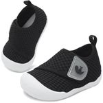 FEETCITY Baby First Walking Shoes Wide Baby Shoes Infant Sneakers Newborn Crib Shoe Barefoot Lightweight Slip On Shoe, Black, 12-18 Months Infant