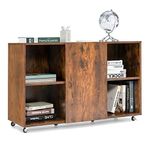 COSTWAY Mobile File Cabinet, Wooden Lateral Storage Cabinet with 6 Wheels and 6 Compartments, Home Office Rolling Printer Stand Side Filing Cupboard Bookcase Document Organiser Unit (Rustic Brown)