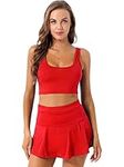 CHICTRY Women School Cheer Leader Uniform Cheerleading Fancy Dress Crop Top Pleated Skirt Outfit Set Red M