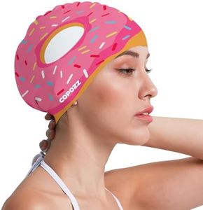 COPOZZ Women‘s Swim Cap for All Hair - Large, Comfortable Silicone Swimming Cap, Waterproof Design for Long, Short, Thick & Curly Hair | Secure & Comfortable Fit (Donut-12yrs+)