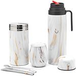 BALIBETOV Complete Yerba Mate Set - Modern Mate Gourd, Thermal Flask, Yerba Container, Bombilla and Cleaning Brush Included - All Premium Quality 304 18/8 Stainless Steel (GOLD)