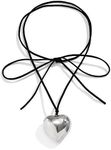 Chunky Heart Choker Necklaces for Women Gothic Aesthetic Choker Halloween Cosplay Accessories Heart Necklace y2k Big Silver Heart Pendant Necklace for Girls