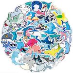 Cute Shark Stickers, 50 Pcs Ocean Shark Sea Animal Decals for Water Bottle Laptop Computer Skateboard Bike Guitar Luggage, DIY Decoration Gift for Teens Kids Adults (Shark Theme)