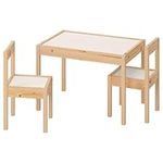 Meown LATT Children's Table & Chairs Set - White/Pine | Sturdy & Safe Furniture for Creative Learning & Fun Activities - Ideal for Home or Classroom Use