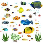 milaosk 2 Pcs Ocean Fish Wall Stickers, Tropical Fish Wall Decals Ocean Creatures Wall Decals Seaweed Marine Animal Stickers Waterproof for Baby Room Bathroom Decoration