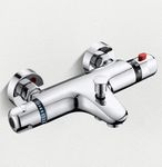 Thermostatic Bath Shower Mixer Tap Wall Mounted Bath Mixer Taps with Shower Chrome Thermostatic Bath Tap with Bath Filler Spout Thermostatic Shower Mixer Bar, 38°C Safety Lock Anti-Scald Exposed 150mm